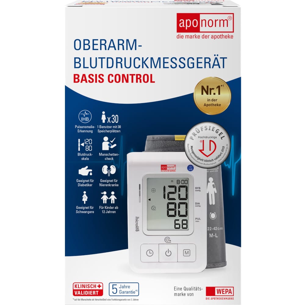 aponorm Oberarm-Blutdruckmessgerät Basis Control Größe M-L